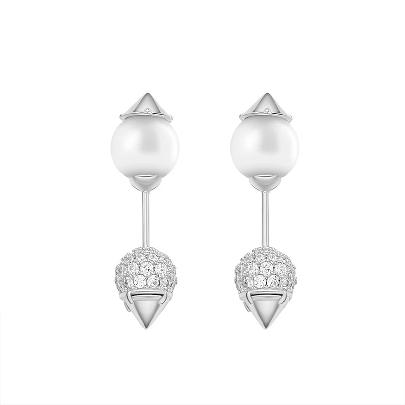 925 Silver Pearl Stud Earrings With CZ Crystal