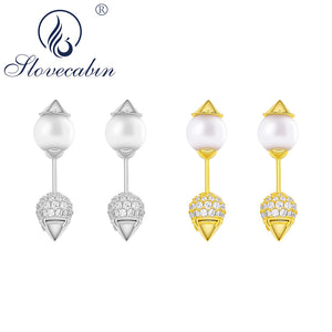 925 Silver Pearl Stud Earrings With CZ Crystal