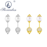 925 Silver Pearl Stud Earrings With CZ Crystal