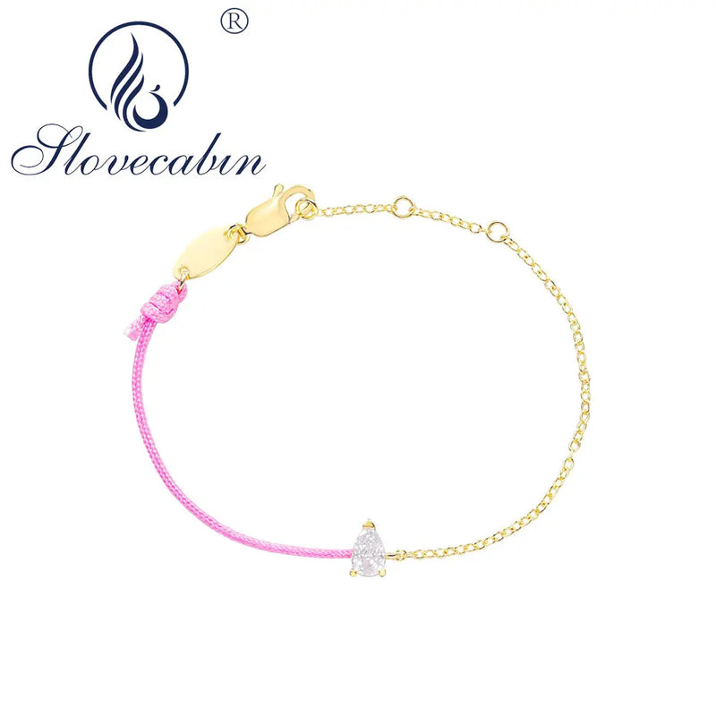 925 Silver Zircon Pink Bracelet Girl Gift Romantic Chain Ranneke Jewelry