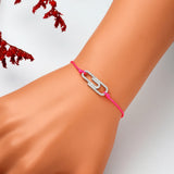 925 Silver Safety Pin Link Chain Bracelet Pink Rope Bangle Gift