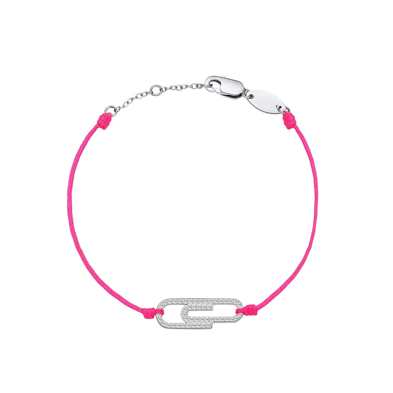 925 Silver Safety Pin Link Chain Bracelet Pink Rope Bangle Gift