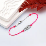 925 Silver Safety Pin Link Chain Bracelet Pink Rope Bangle Gift