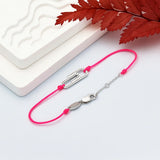 925 Silver Safety Pin Link Chain Bracelet Pink Rope Bangle Gift