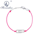 925 Silver Safety Pin Link Chain Bracelet Pink Rope Bangle Gift