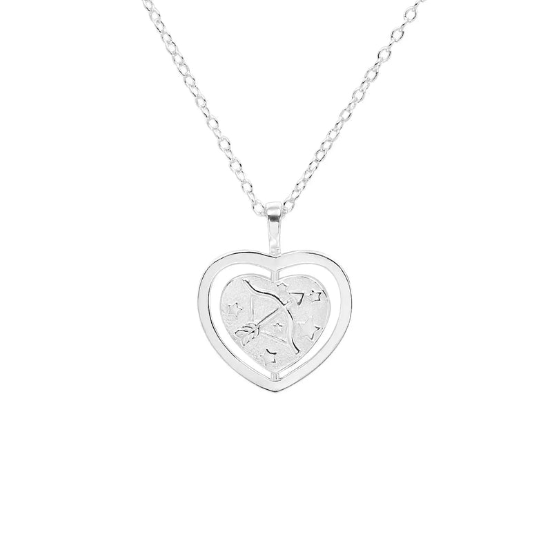 925 Silver Sagittarius Heart Pendant Choker Necklace