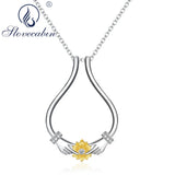 925 Silver Sunflower CZ Ring Holder Necklace Adjustable Choker Chain