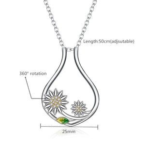 925 Silver Sunflower CZ Ring Holder Necklace Daisy Rotable Choker Chain