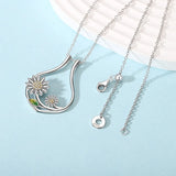 925 Silver Sunflower CZ Ring Holder Necklace Daisy Rotable Choker Chain