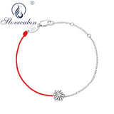 925 Silver Sunflower Chain & Red Rope Bracelet Bangle