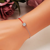925 Silver Sunflower Chain & Red Rope Bracelet Bangle