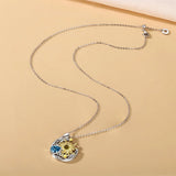 925 Silver Sunflower & Stars Moon Pendant Necklace