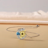 925 Silver Sunflower & Stars Moon Pendant Necklace