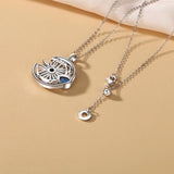 925 Silver Sunflower & Stars Moon Pendant Necklace