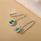 925 Silver Threader Earrings Green CZ Stone Fine Jewelry