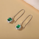 925 Silver Threader Earrings Green CZ Stone Fine Jewelry