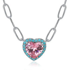 925 Silver Turquoise Heart Pendant Paperclip Chain Birthstone Necklace