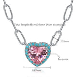 925 Silver Turquoise Heart Pendant Paperclip Chain Birthstone Necklace