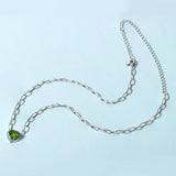 925 Silver Turquoise Heart Pendant Paperclip Chain Birthstone Necklace