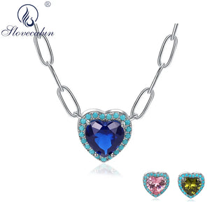 925 Silver Turquoise Heart Pendant Paperclip Chain Birthstone Necklace
