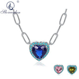 925 Silver Turquoise Heart Pendant Paperclip Chain Birthstone Necklace