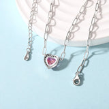925 Silver Turquoise Heart Pendant Paperclip Chain Birthstone Necklace