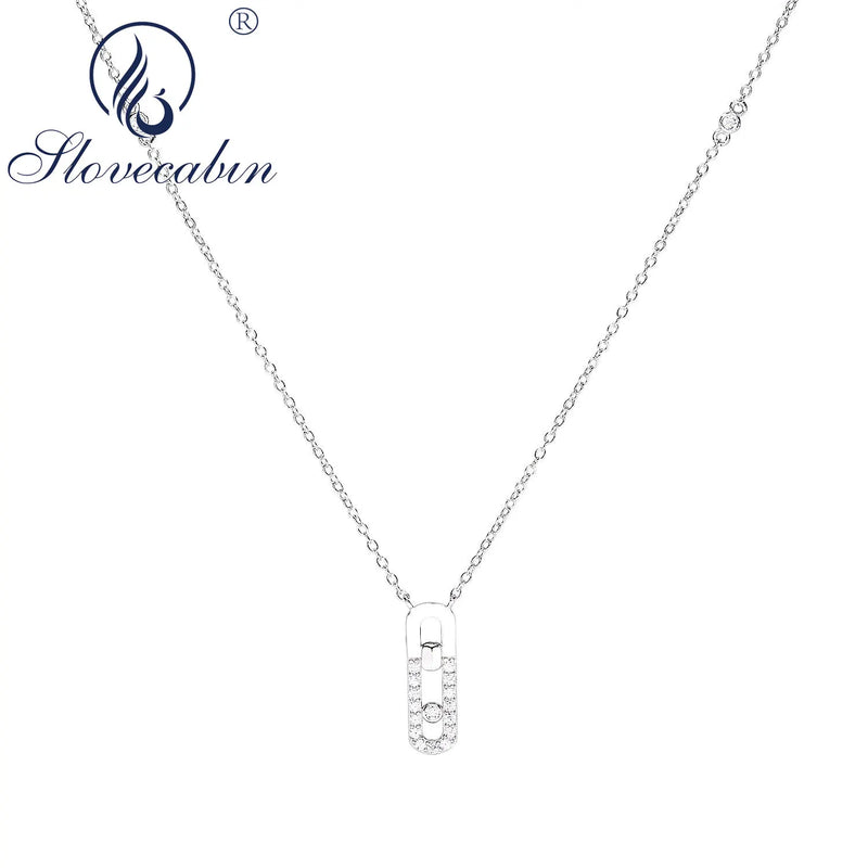925 Silver Zircon Pave Pendant Necklace For Women Party CZ Chain Collier Jewelry