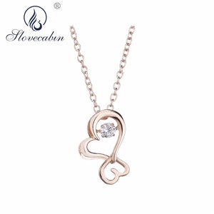 925 Silver Zircon Double Hearts Love Pendant Necklace For Women
