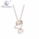 925 Silver Zircon Double Hearts Love Pendant Necklace For Women
