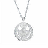 925 Sterling Silver Zircon Lucky Smile Face Pendant Necklace