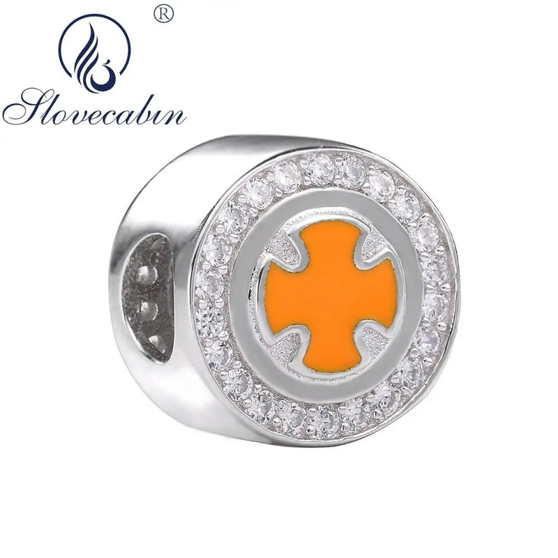 925 Silver Orange Cross Charms Beads for Bracelet Bangle
