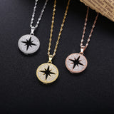 925 Silver Zircon Star Round Pendant Necklace For Women Christmas Jewelry