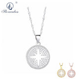 925 Silver Zircon Star Round Pendant Necklace For Women Christmas Jewelry