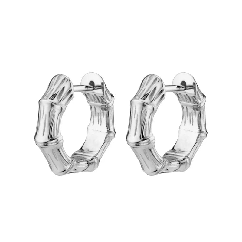 925 Silver Bamboo Hoop Earrings Women Wedding Circle Piercing