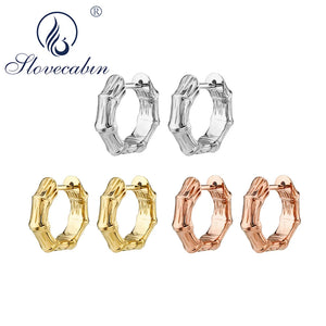 925 Silver Bamboo Hoop Earrings Women Wedding Circle Piercing