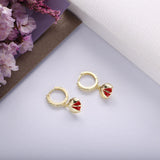 925 Sterling Silver Ladybug Dangling Hoop Earrings Animal Party Jewelry