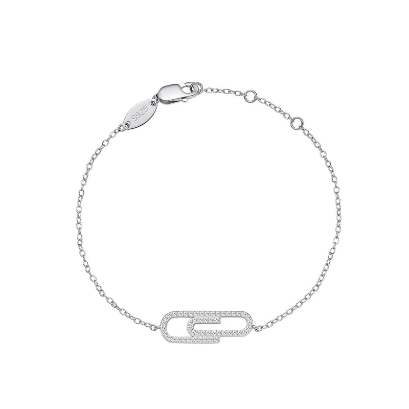 925 Silver Safety Pin Link Chain Bracelet for Women High Paperclip Bangle