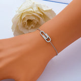 925 Silver Safety Pin Link Chain Bracelet for Women High Paperclip Bangle
