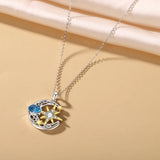 925 Sterling Silver Sun Moon Star Pendant Necklace