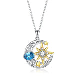 925 Sterling Silver Sun Moon Star Pendant Necklace