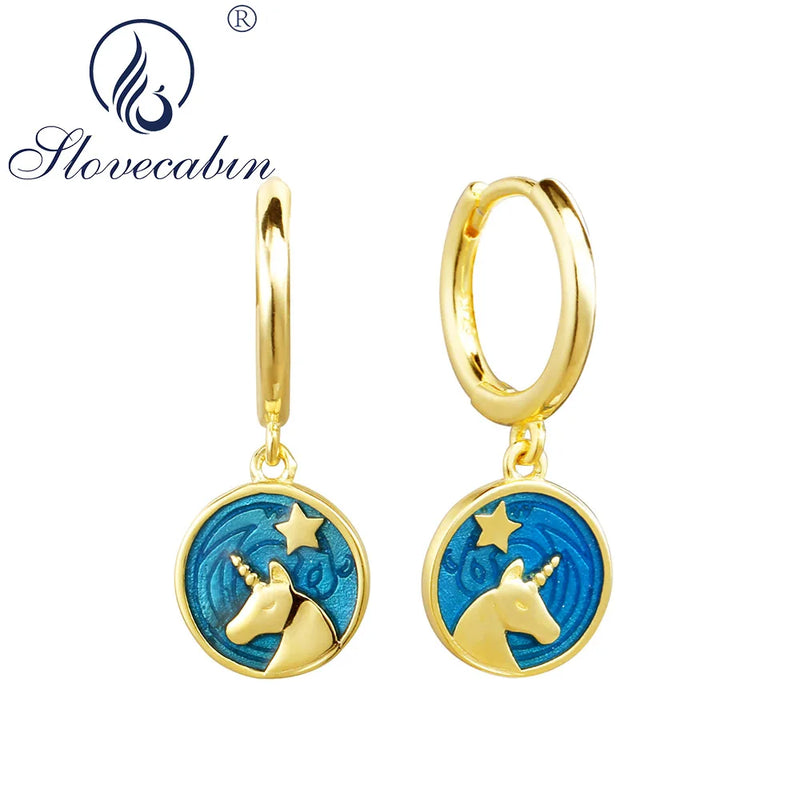 925 Silver Animal Hoop Earrings Enamel Femme Pendientes Piercing Clip On