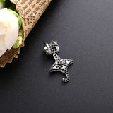 925 Sterling Silver Black Crystal Fish Dangle Charms Beads for Jewelry Making