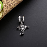 925 Sterling Silver Black Crystal Fish Dangle Charms Beads for Jewelry Making