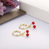 925 Silver Cherry Dangling Hoop Earrings Red Enamel Vintage Piercing Clip On Ear
