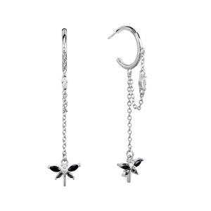 925 Silver Dragonfly Drop Earrings High Crystal Fine Jewelry