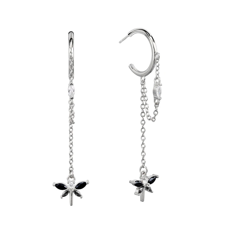 925 Silver Dragonfly Drop Earrings High Crystal Fine Jewelry