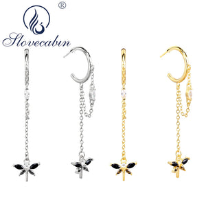 925 Silver Dragonfly Drop Earrings High Crystal Fine Jewelry