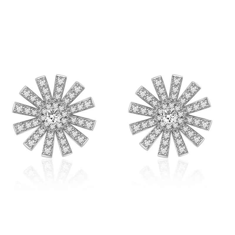 925 Silver Flowers CZ Stud Earrings Wedding Jewelry Gift