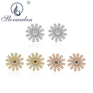 925 Silver Flowers CZ Stud Earrings Wedding Jewelry Gift