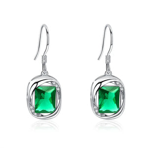 925 Silver Green Stone Earrings Clear Cubic Zircon Femme Women Gift